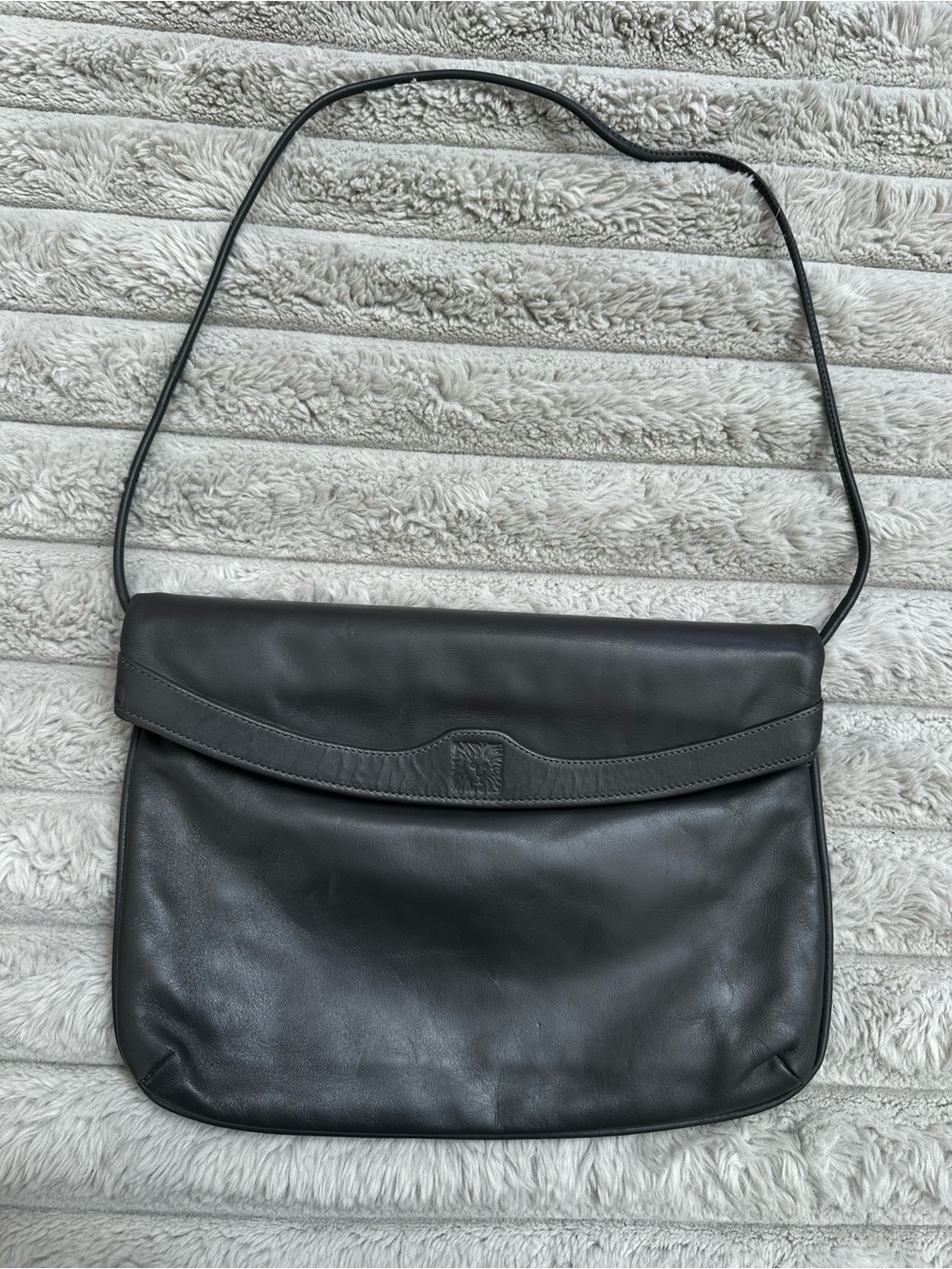 70's 80's Anne Klein for Calderon Grey Leather Shoulder Bag with Lion Logo